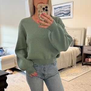 SHEIN V-Neck Sweater in Soft Green